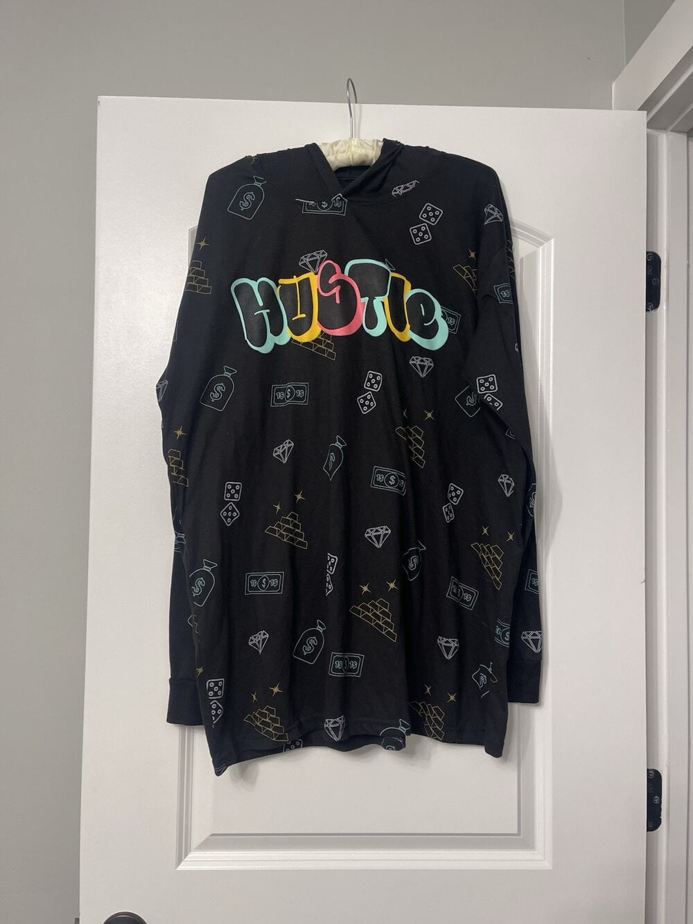 Launder Bailey Apparel Hustle Hoodie Mens XL Black Long Sleeve Graphic Tee